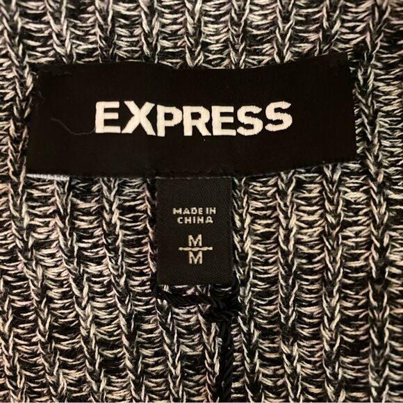 Express Off-Shoulder Sweater w Ruffled Sleeves Womens Size Medium Gray and White - Picture 5 of 6